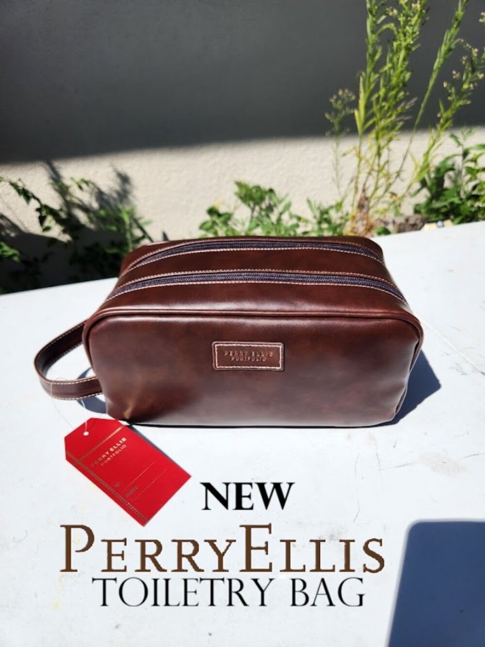 NEW Perry Ellis Portfolio Double-Zip Travel Toiletry Bag Dopp Kit with Carrying